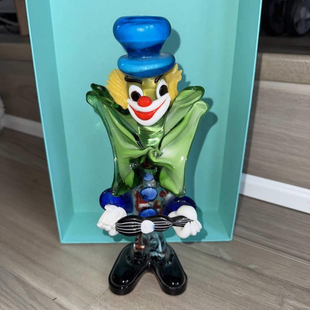 Authentic Vtg 1950s-1960s Murano Italy Hand Blown‎ Art Glass Clown Large Bow Tie
